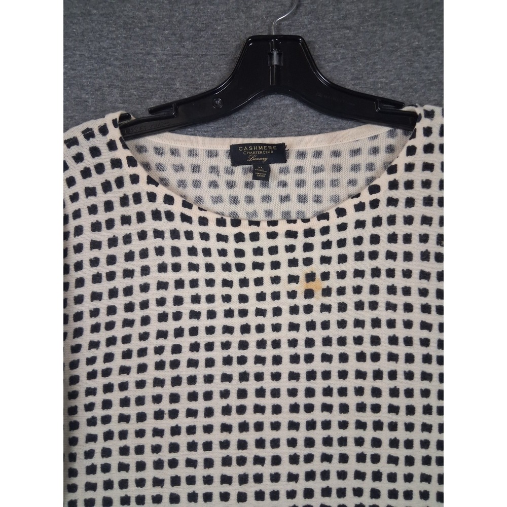 Charter Club Womens Sweater XL Beige Geometric 100% Cashmere Quiet Luxury Flaw